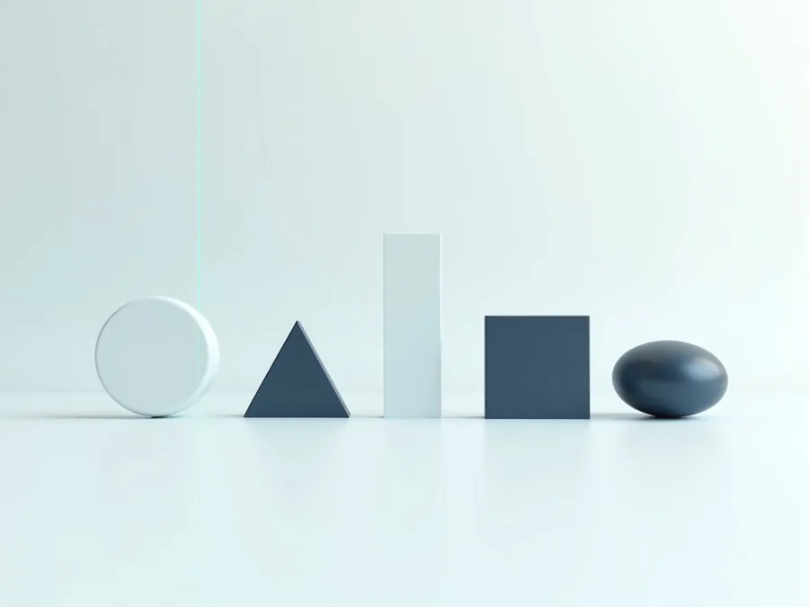 Abstract render of differently shaped forms standing together in one tidy row