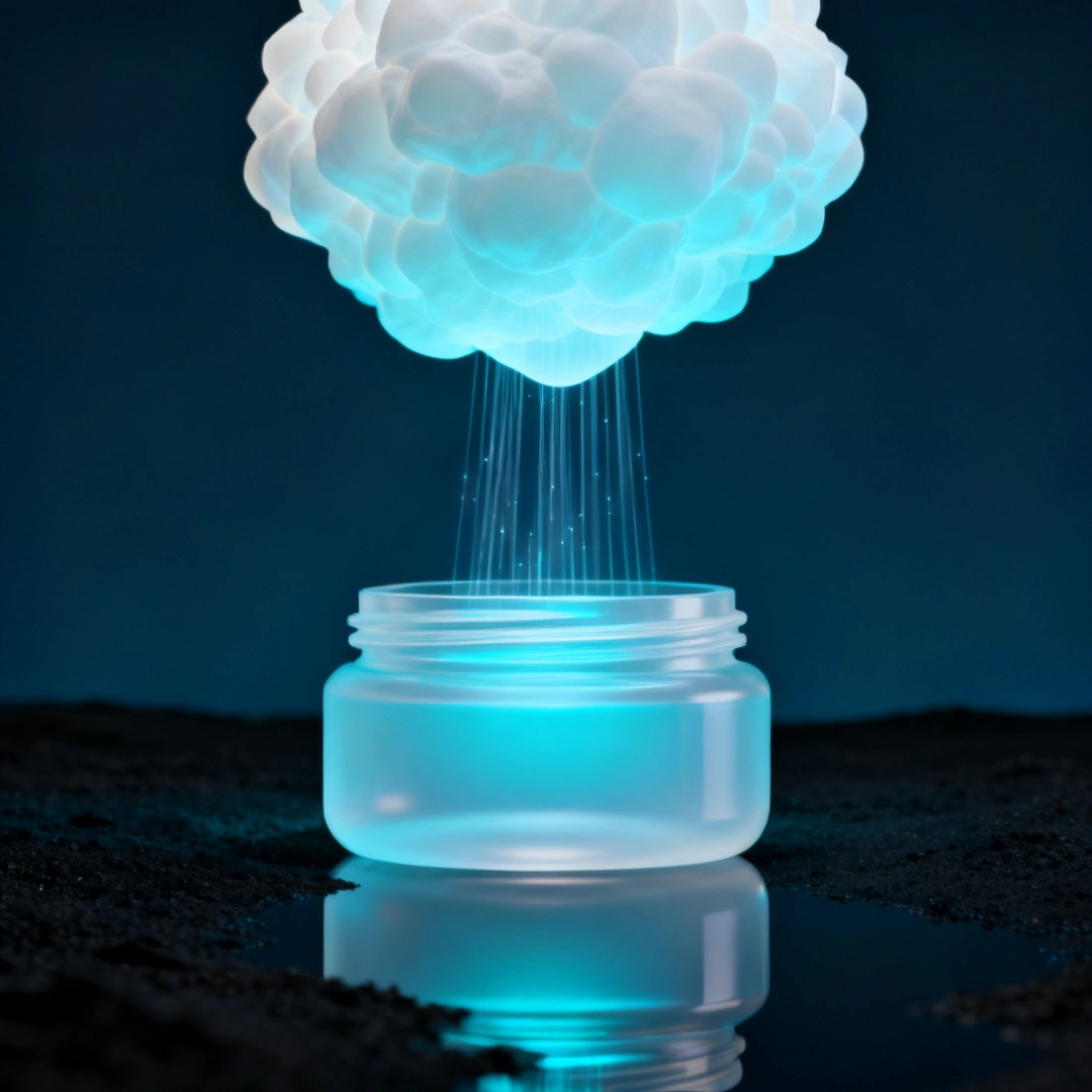 Abstract render of cloud data mirroring into a sealed backup vault