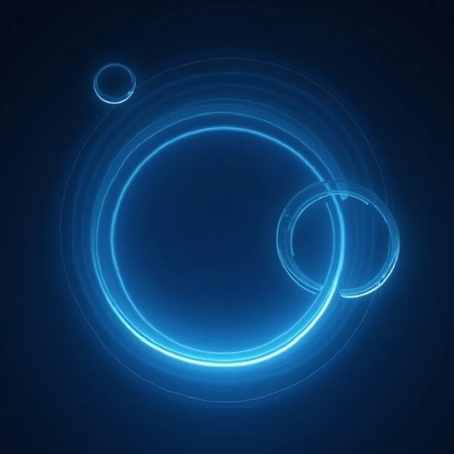 Abstract render of thin concentric rings of blue light, one being finely adjusted
