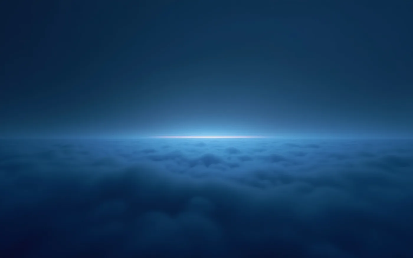 Abstract render of dark haze parting to reveal one clear horizon line of blue light
