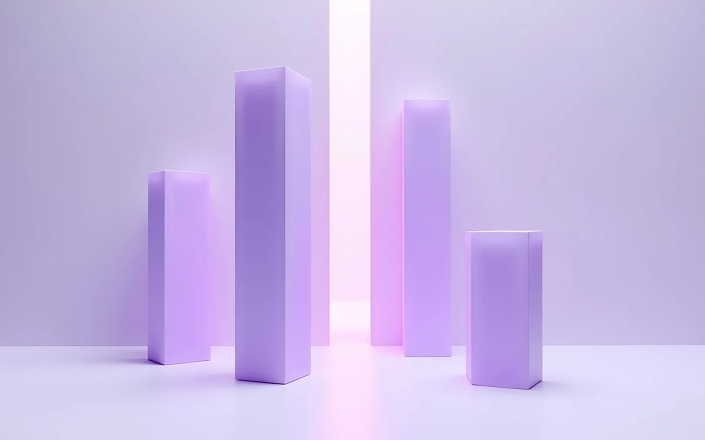 Abstract render of separate lavender pillars standing apart, with a thin line of light slipping through the gaps between them