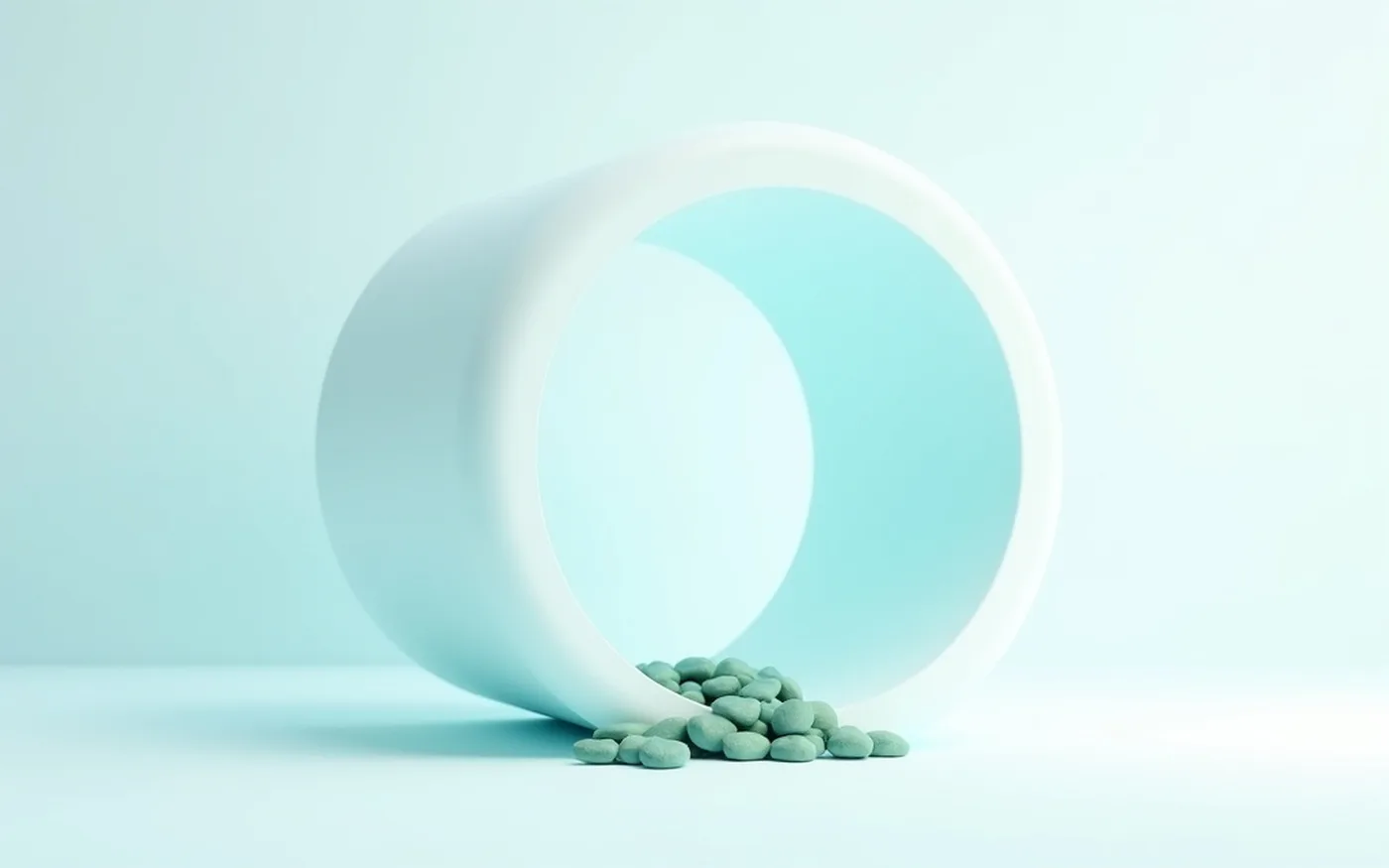 Abstract render of an empty pale open form with only a small pile of green pebbles left on its floor, the files recovered but the machine around them gone