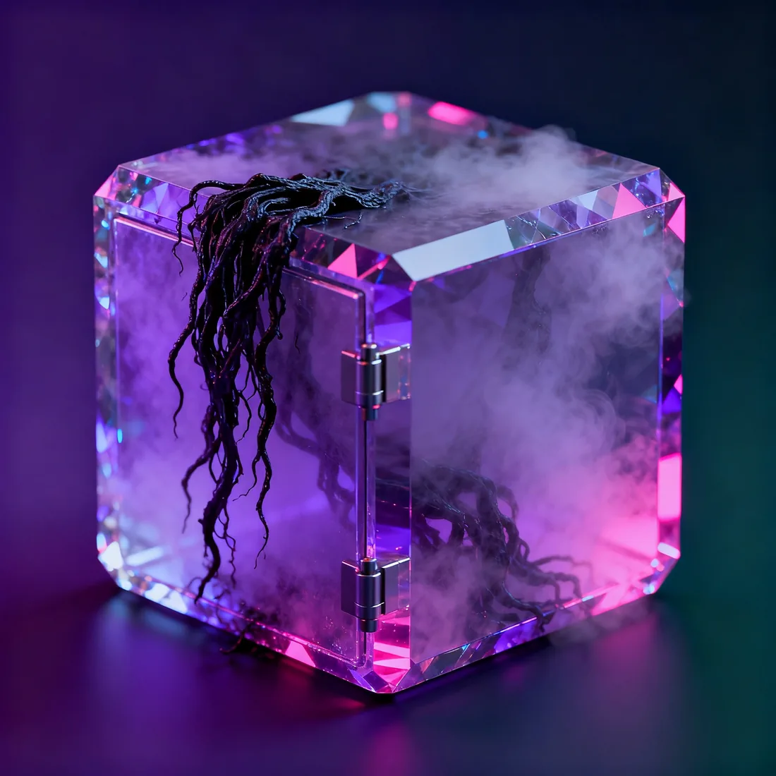 Abstract render of a sealed crystalline vault repelling corruption without being marked