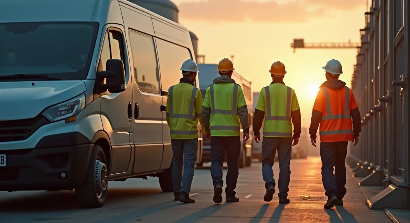 Contractor technicians arriving at an industrial facility