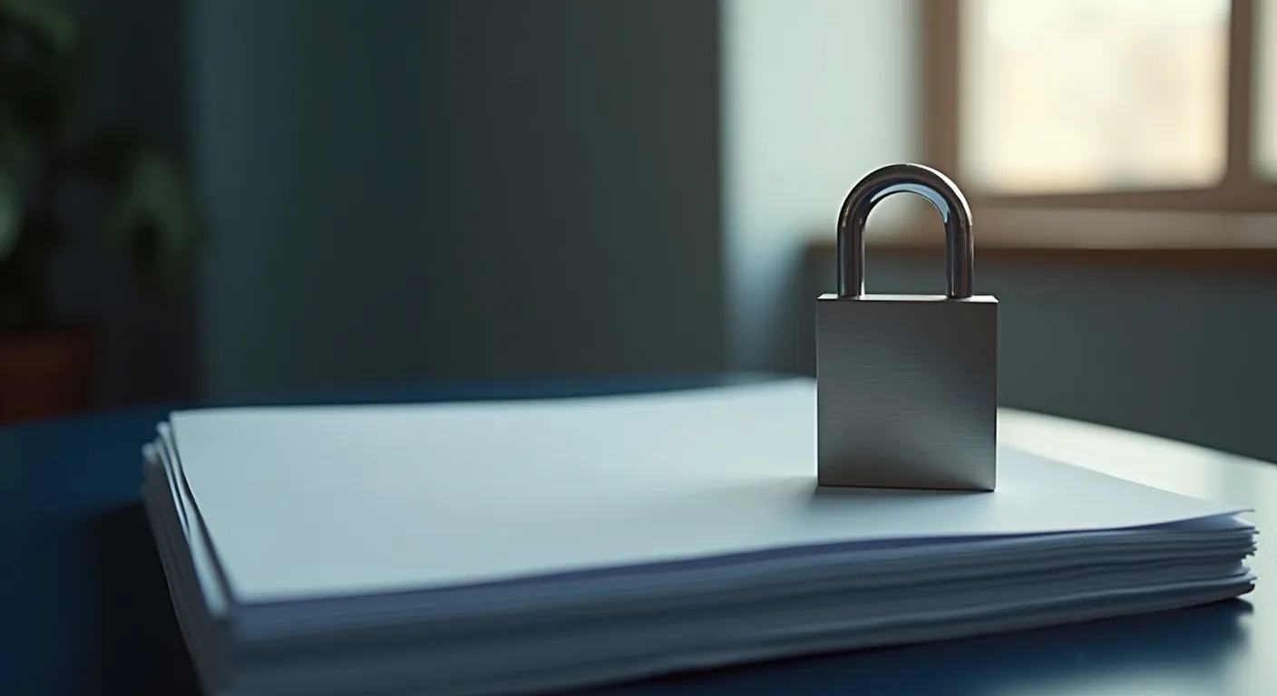 A padlock resting on a stack of folders