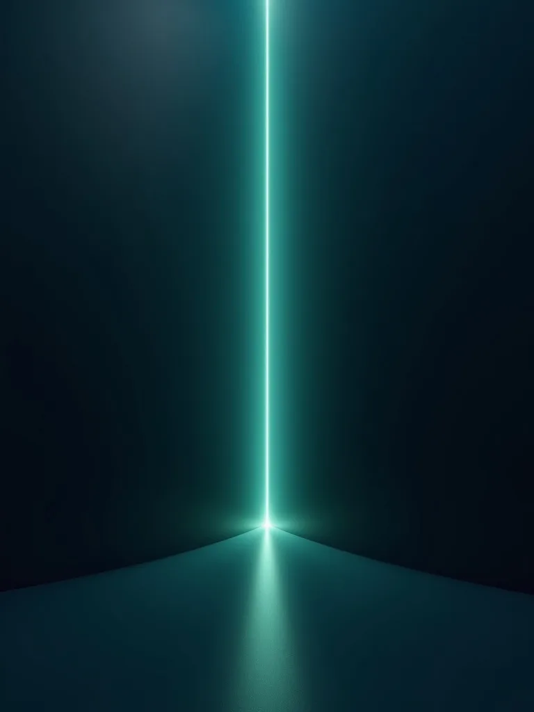 Abstract render of a seamless dark navy wall with one thin mint line of light escaping through a narrow gap