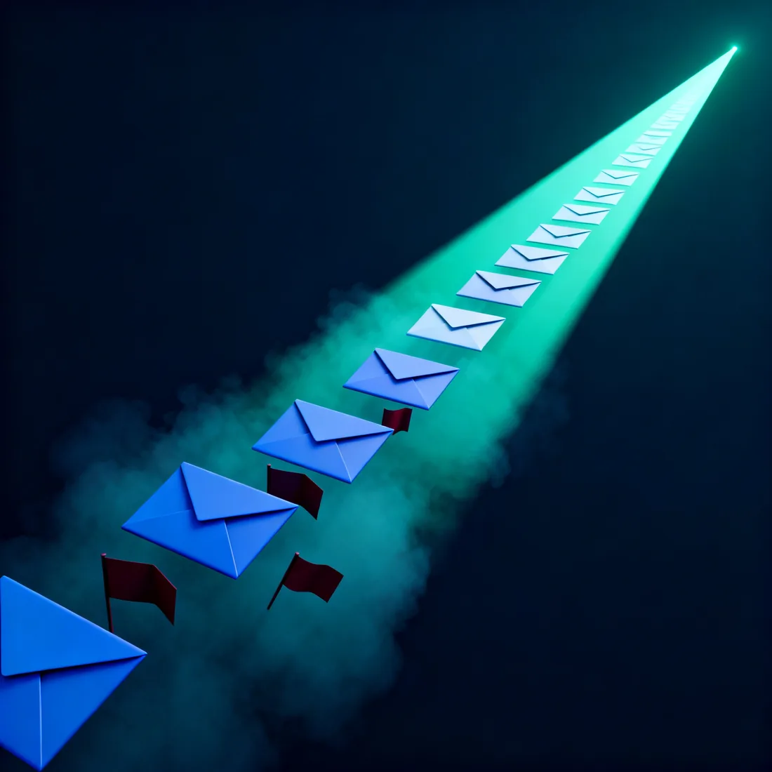 Abstract render of incoming messages passing through a scanning gate that catches malicious ones